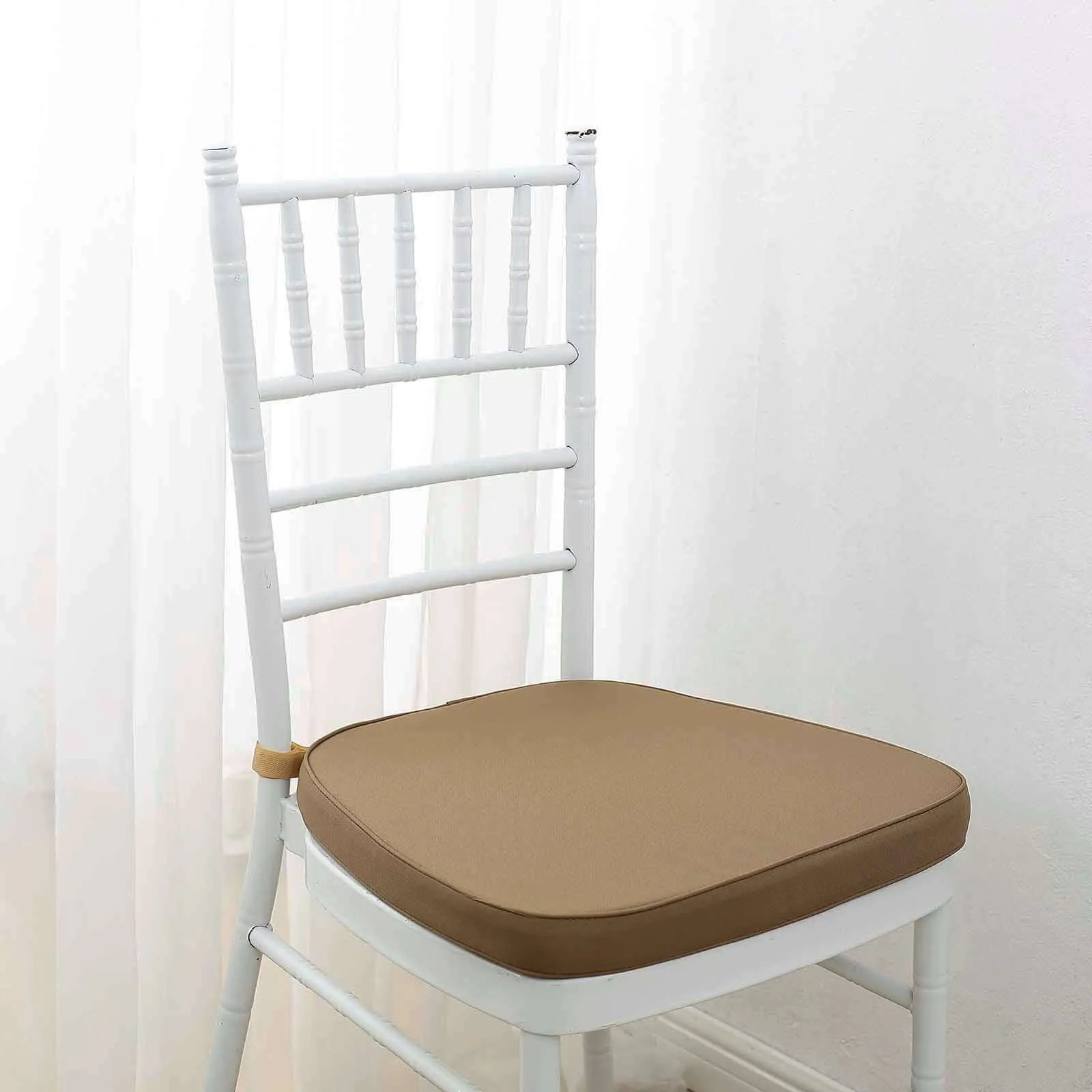 1.5" Thick Taupe Chiavari Chair Pad, Memory Foam Seat Cushion With Ties and Removable Cover