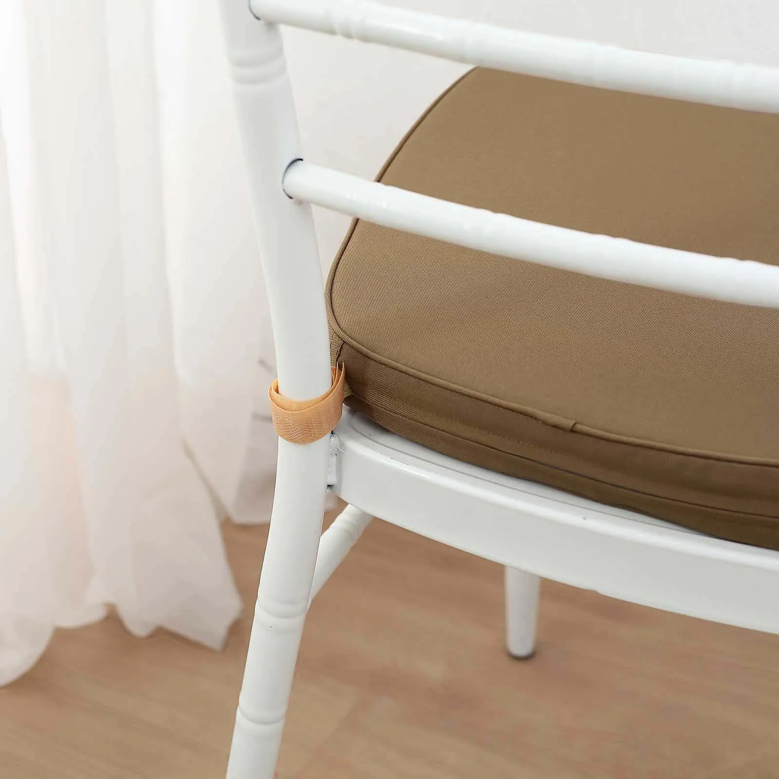 1.5" Thick Taupe Chiavari Chair Pad, Memory Foam Seat Cushion With Ties and Removable Cover