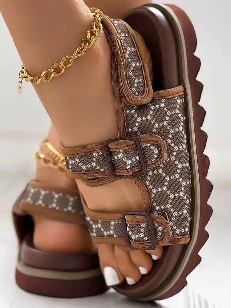 Amozae-Double Buckle Strap Diamante Flat Sandal