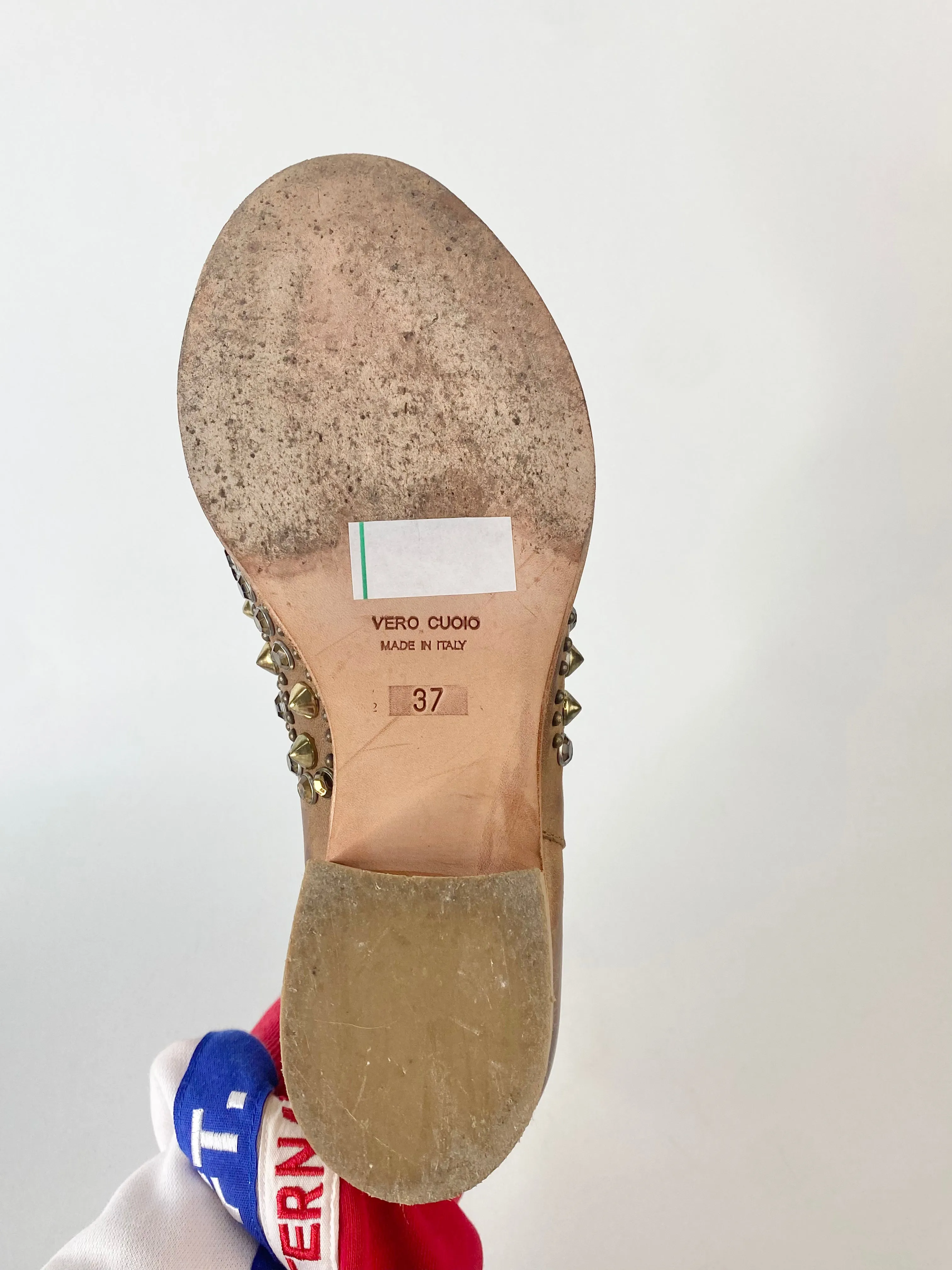 Atelier Deep Tan Stud & Rhinestone Embossed Ankle Boots - EU37