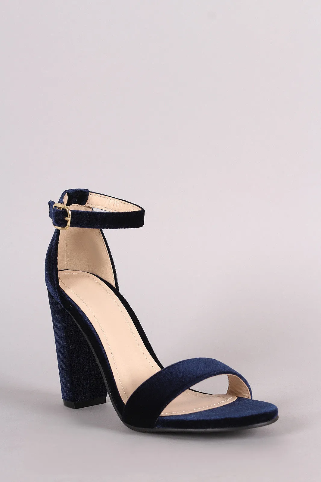 Bamboo Velvet Open Toe Chunky Heel