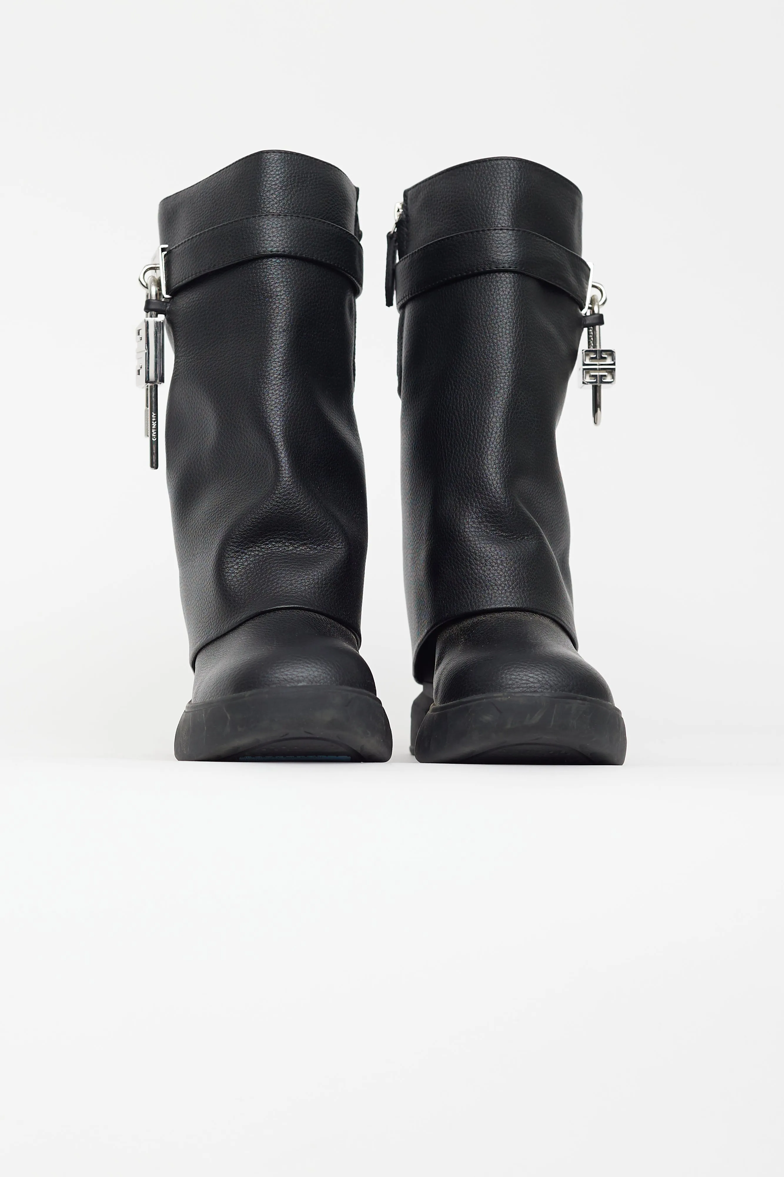 Black Leather G Lock Biker Boot