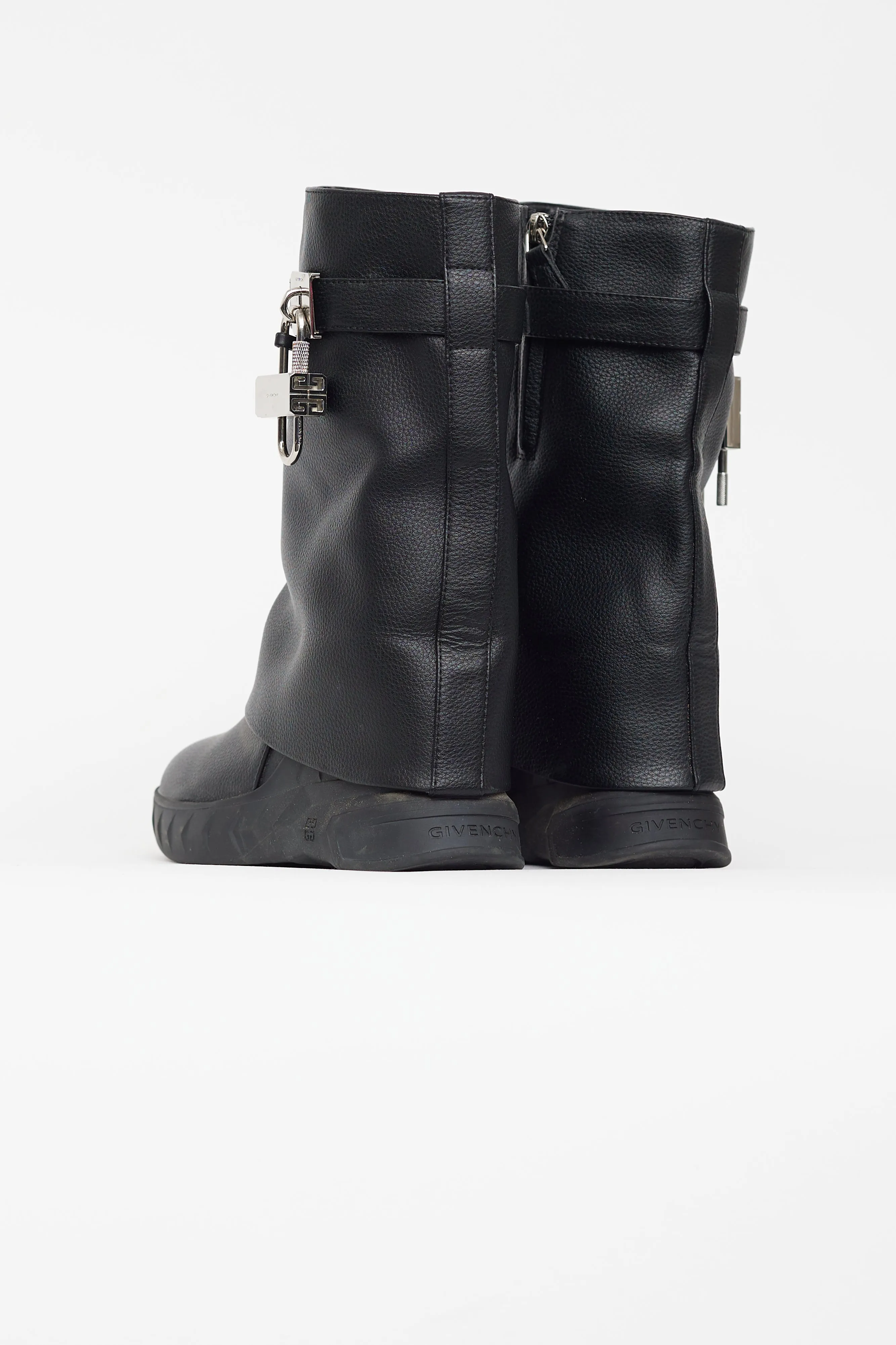 Black Leather G Lock Biker Boot