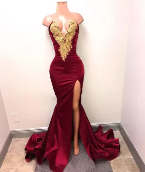 Burgundy v neck lace applique long prom dress, burgundy evening dress