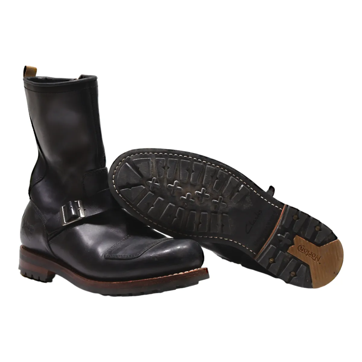 CLARKS Biker Boots Black Leather Mens UK 10.5