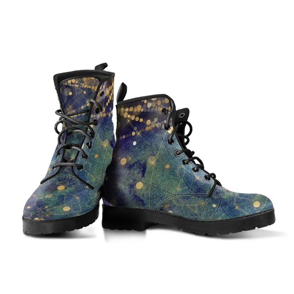 Combat Boots - Distressed Mandala Boots with Bokeh Fairy Lights | Custom Shoes, Vegan Shoes, 90s Boots, Hippie Boots, Women's Boots