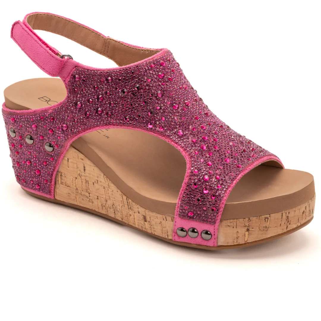 Corkys "The Ashley" Rhinestone Corky Wedge Sandal (Fuchsia)