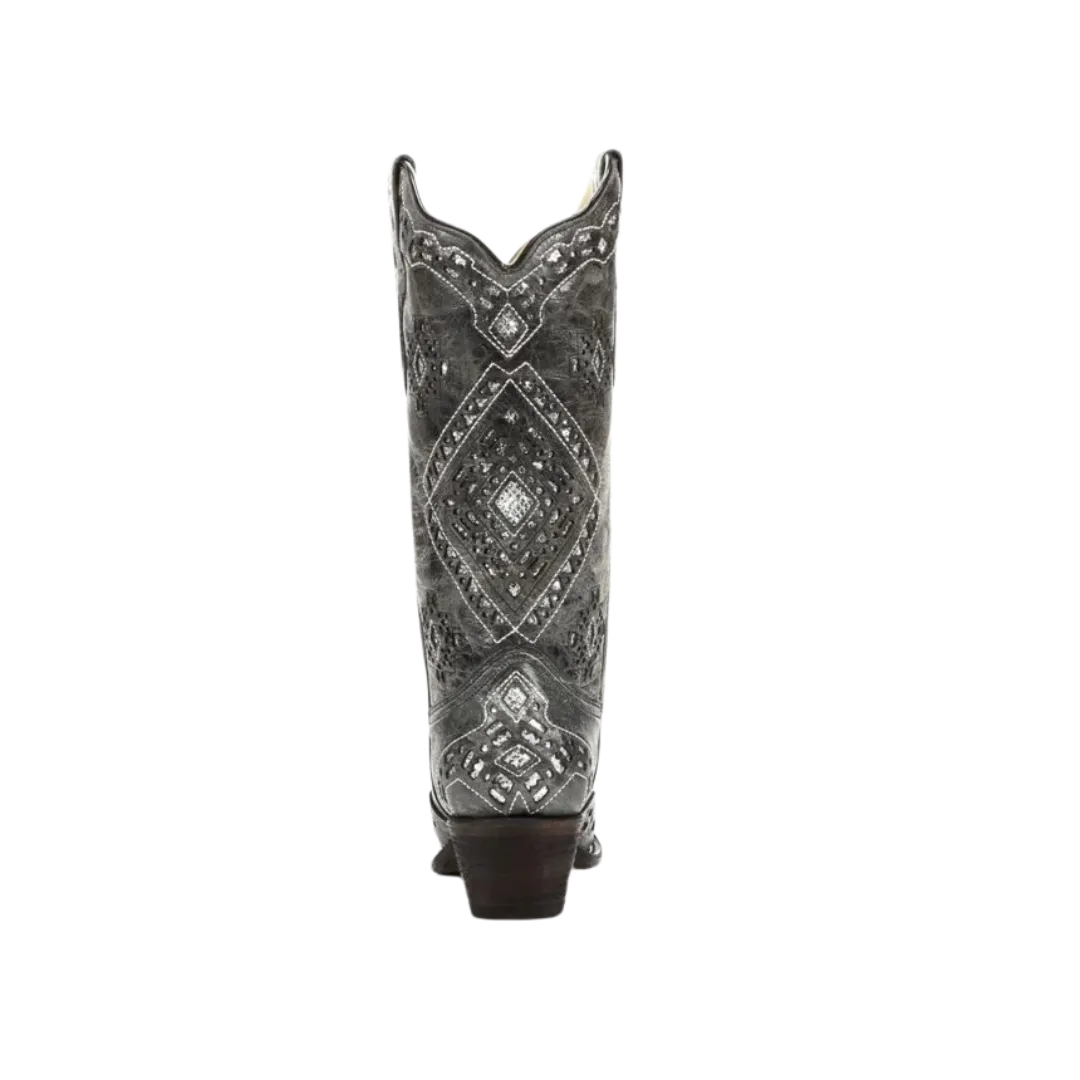Corral Women's Brandy Glitter Inlay Snip Toe Grey & Silver Boots