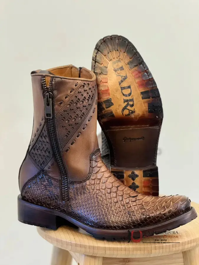 CUADRA SHORT BOOTS PYTHON BROWN LASER & WOVEN ROUND TOE