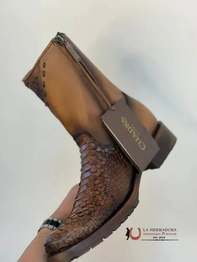 CUADRA SHORT BOOTS PYTHON BROWN LASER & WOVEN ROUND TOE