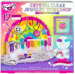 Fashion Angels Crystal Clear Jewelry Workshop Super Set (12574), DIY Jewlery Resin Kit for Beginners, Comes with Molds, Clear Epoxy Resin, Glitter, Beads & More, for Ages 8 and Up, Multicolor