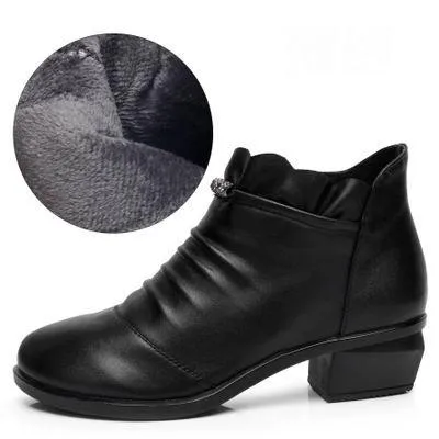 Fashion Leather Fur Ankle Boots Women's Casual Shoes WCS0206