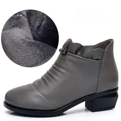 Fashion Leather Fur Ankle Boots Women's Casual Shoes WCS0206