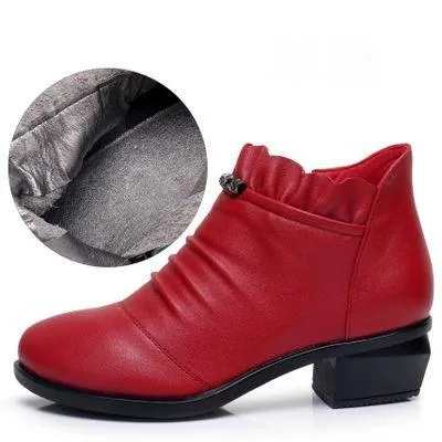 Fashion Leather Fur Ankle Boots Women's Casual Shoes WCS0206
