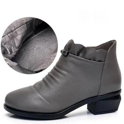 Fashion Leather Fur Ankle Boots Women's Casual Shoes WCS0206