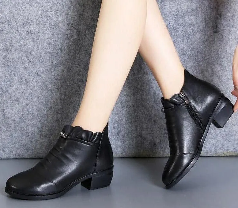 Fashion Leather Fur Ankle Boots Women's Casual Shoes WCS0206