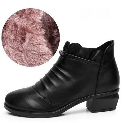 Fashion Leather Fur Ankle Boots Women's Casual Shoes WCS0206