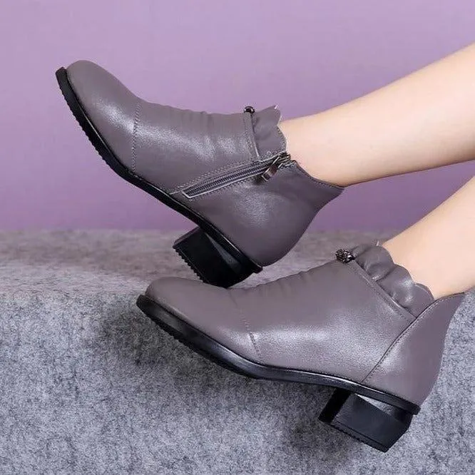Fashion Leather Fur Ankle Boots Women's Casual Shoes WCS0206