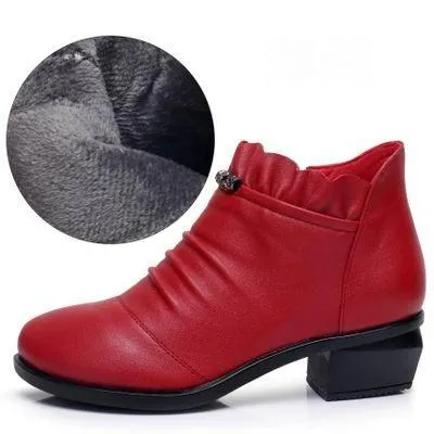 Fashion Leather Fur Ankle Boots Women's Casual Shoes WCS0206