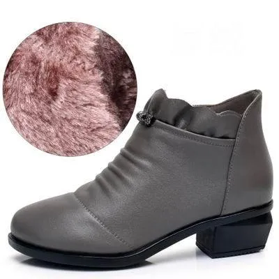 Fashion Leather Fur Ankle Boots Women's Casual Shoes WCS0206