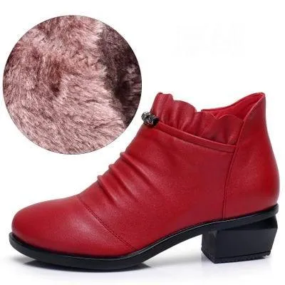 Fashion Leather Fur Ankle Boots Women's Casual Shoes WCS0206