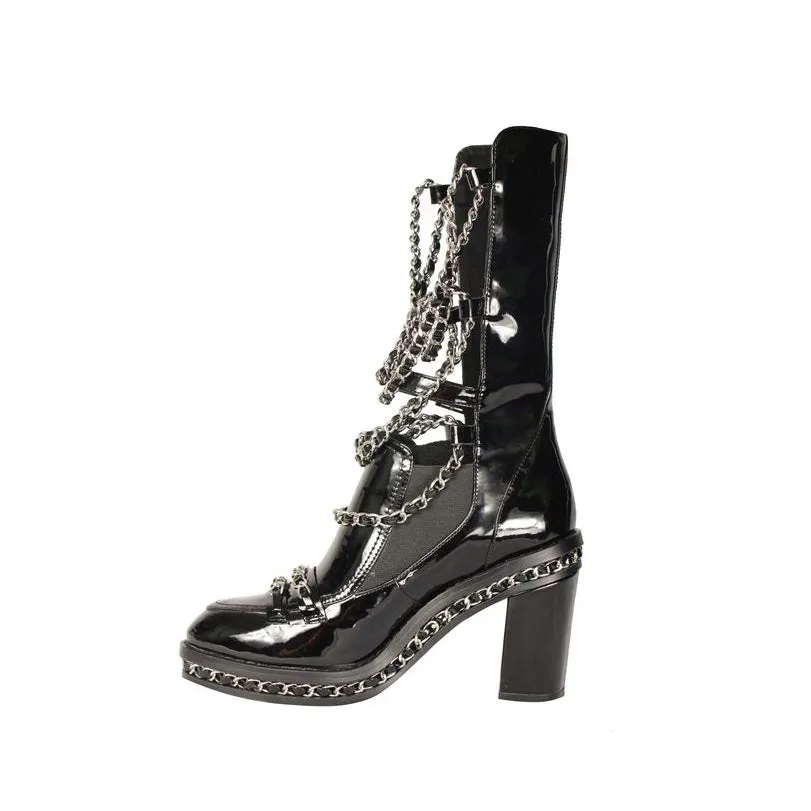 FREJA Chain Embellished Biker Ankle Boots