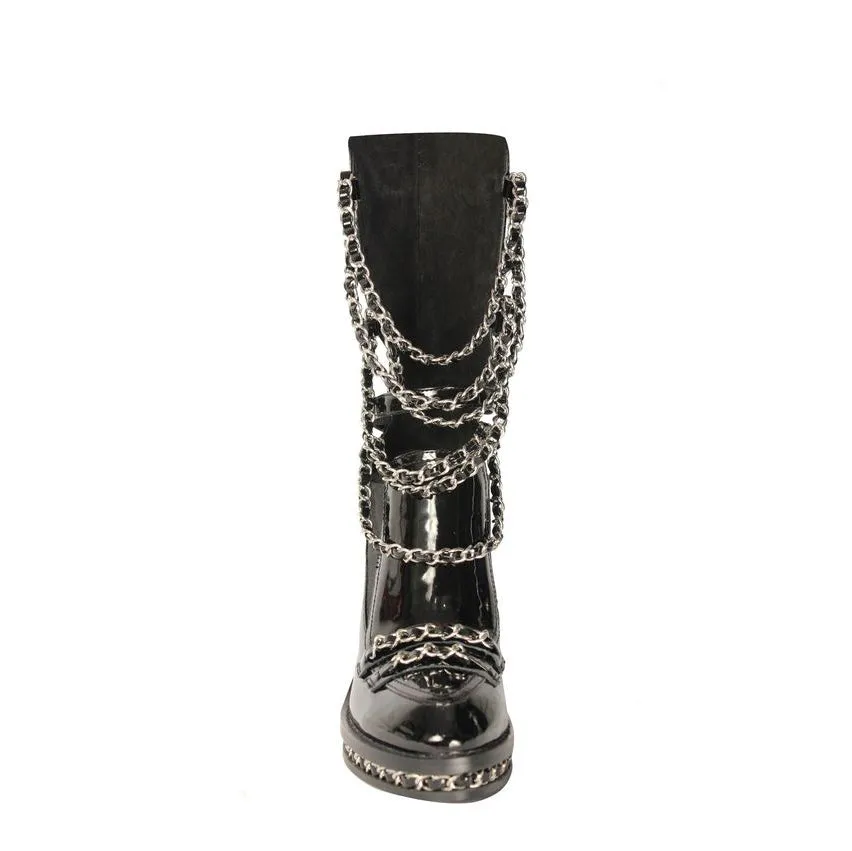 FREJA Chain Embellished Biker Ankle Boots