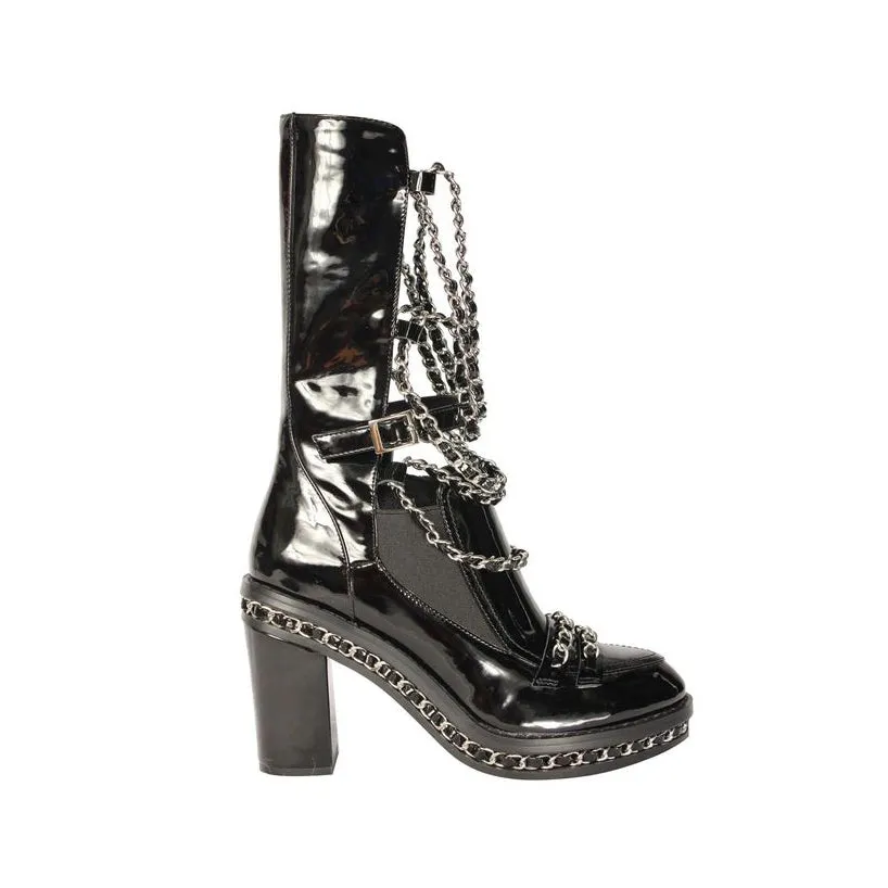 FREJA Chain Embellished Biker Ankle Boots