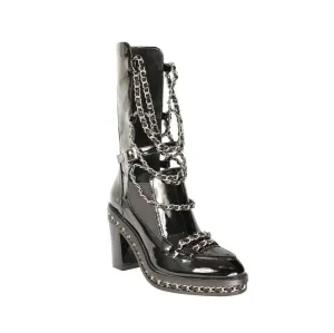 FREJA Chain Embellished Biker Ankle Boots