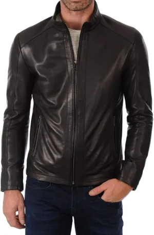 Fris Genuine Real Leather Jacket Men Black Biker Motorcycle