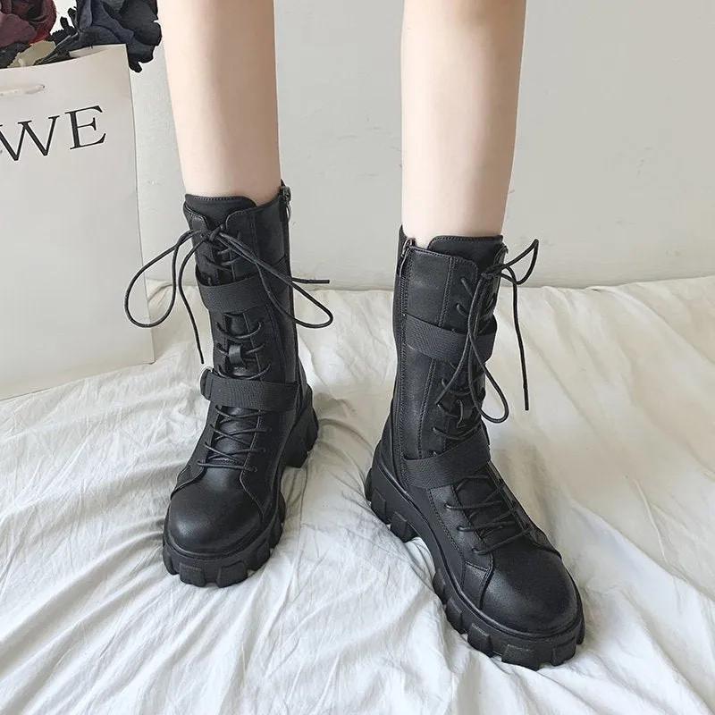 Funki Buys | Boots | Women's Lace-Up Combat Boots Biker Boot