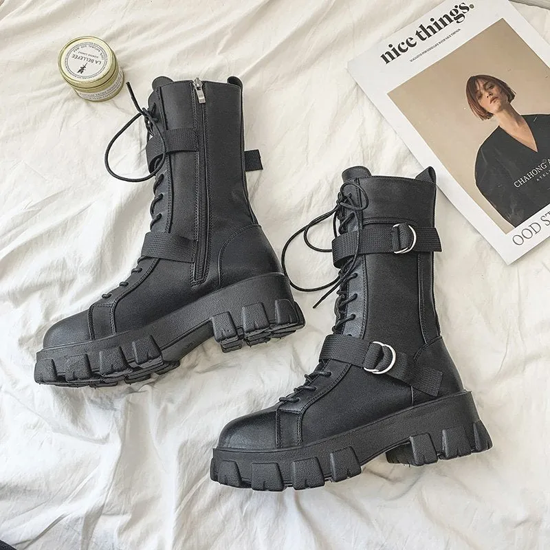 Funki Buys | Boots | Women's Lace-Up Combat Boots Biker Boot