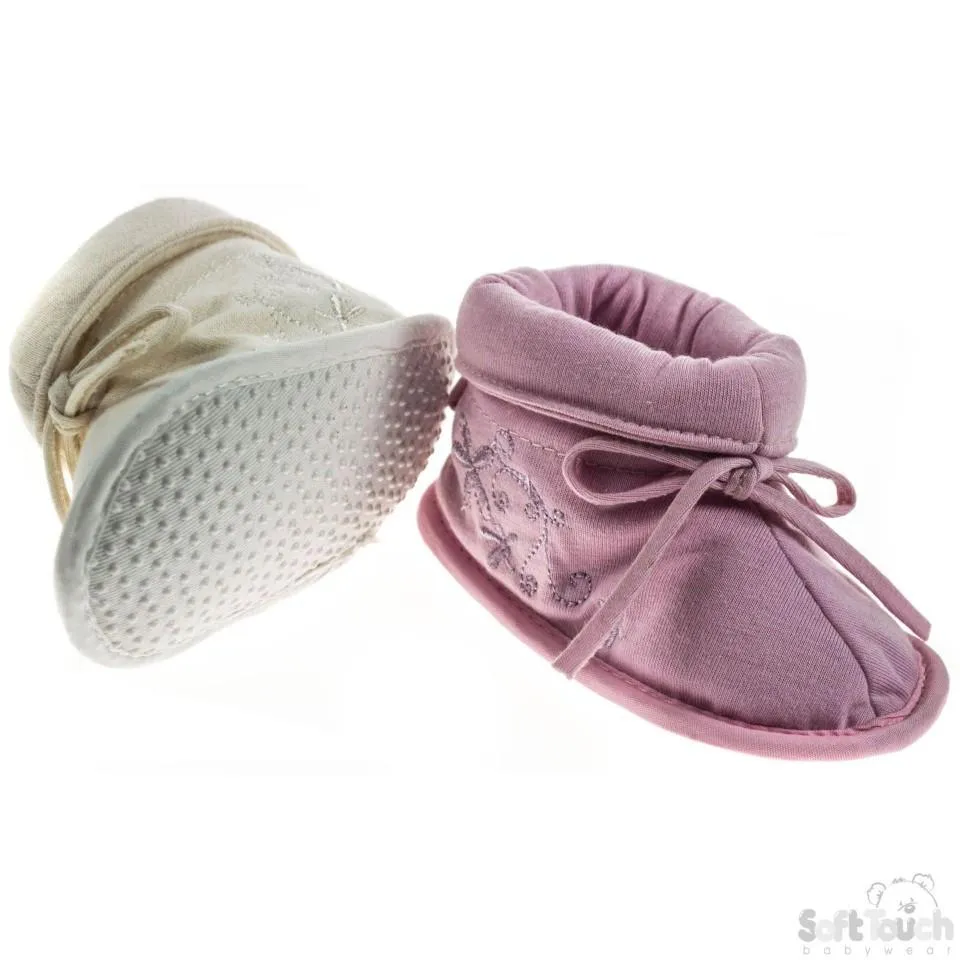 GIRLS KNITTED BOOTS W/EMB & BOW TIE: B1181