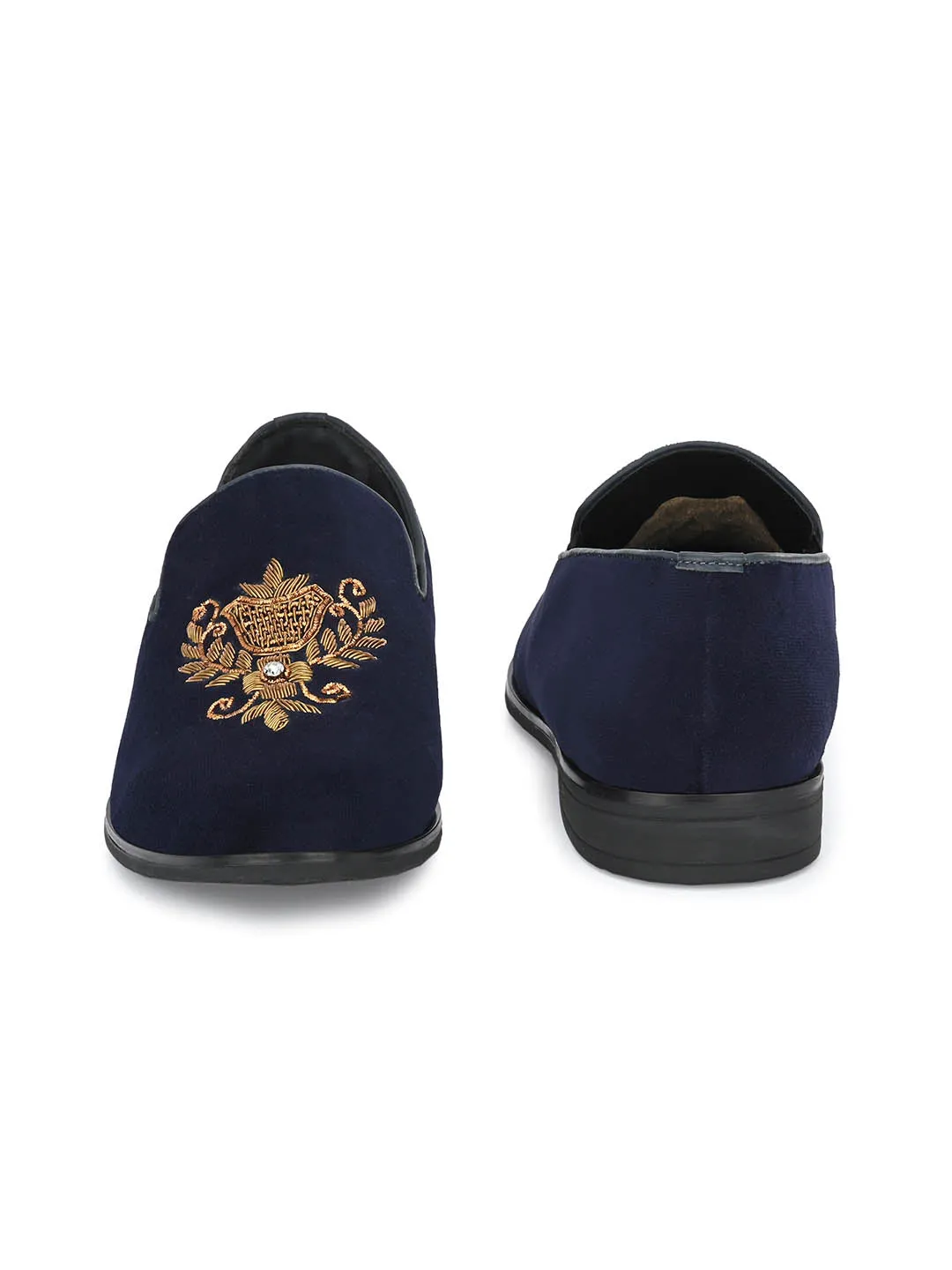 Hitz Men's Blue Slip-On Ethnic Embroidery Shoes