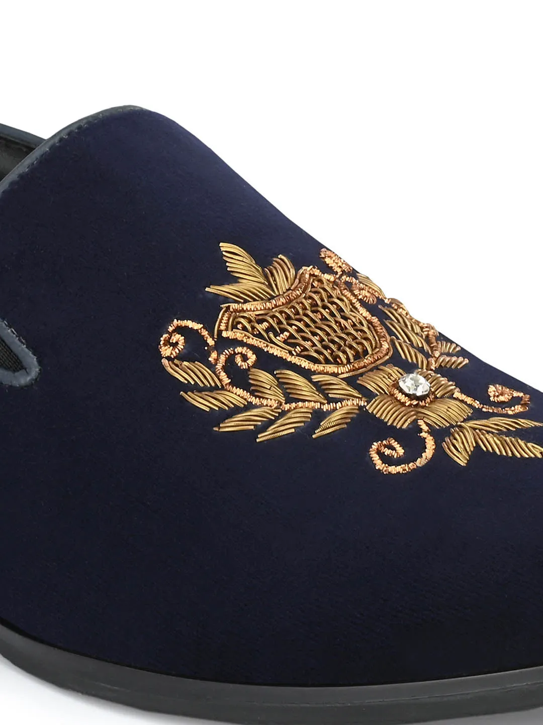 Hitz Men's Blue Slip-On Ethnic Embroidery Shoes