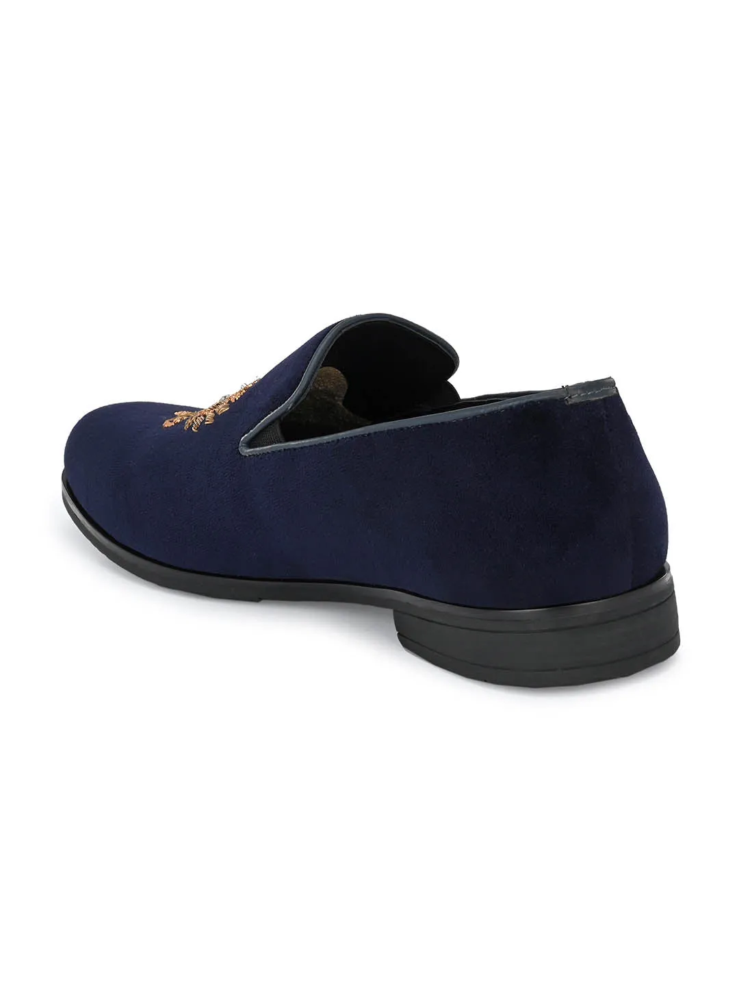 Hitz Men's Blue Slip-On Ethnic Embroidery Shoes