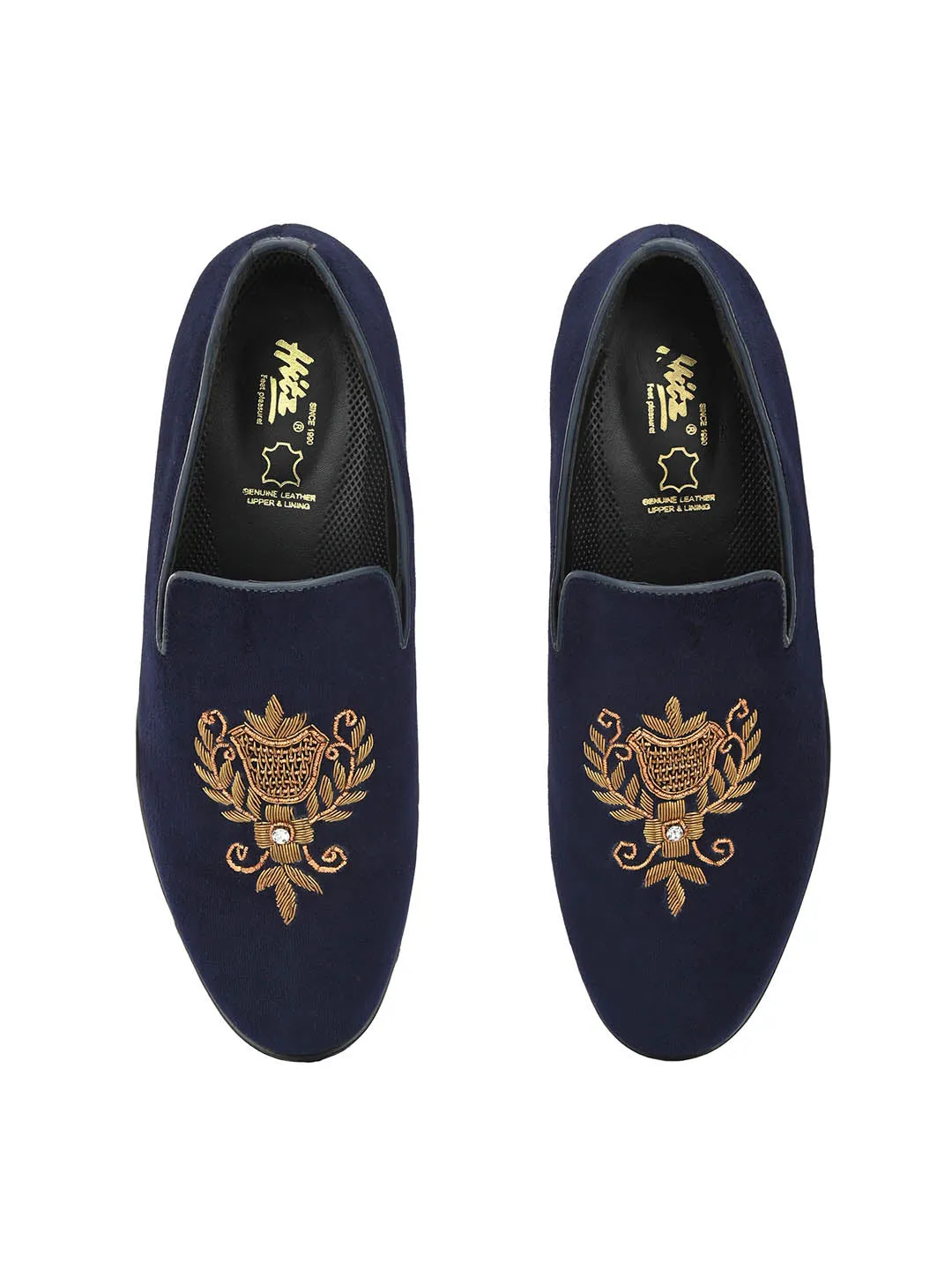 Hitz Men's Blue Slip-On Ethnic Embroidery Shoes