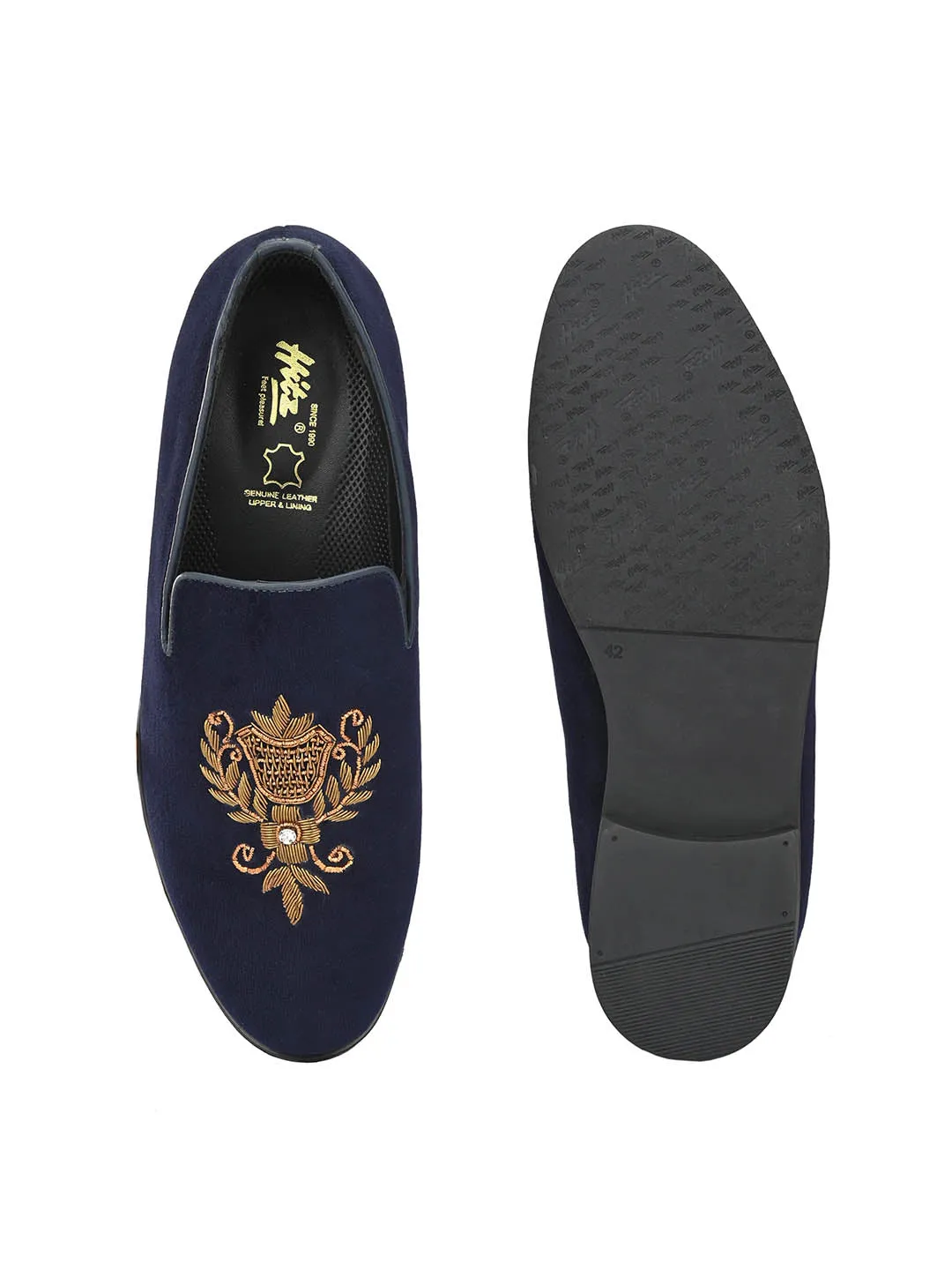 Hitz Men's Blue Slip-On Ethnic Embroidery Shoes