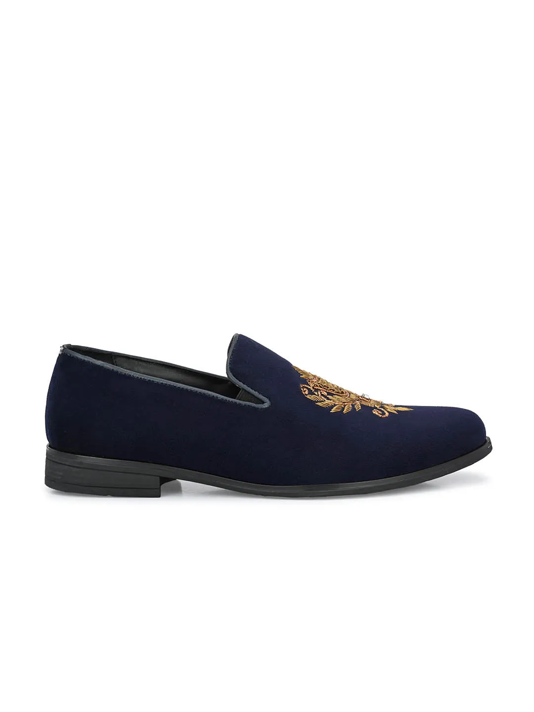 Hitz Men's Blue Slip-On Ethnic Embroidery Shoes