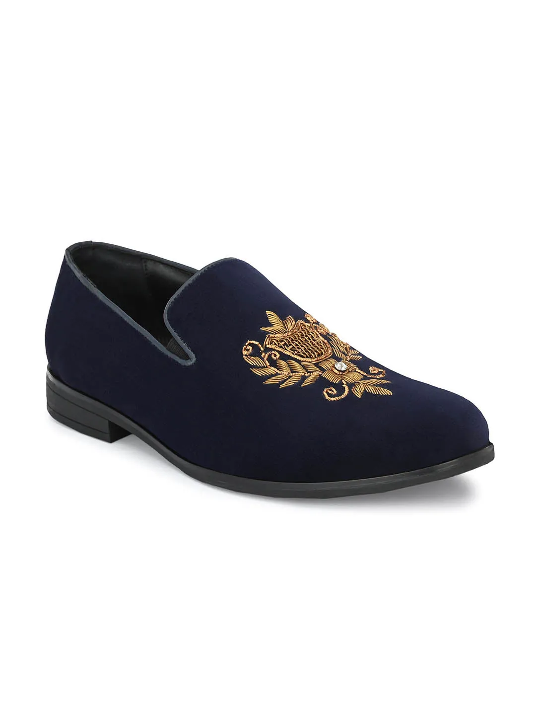 Hitz Men's Blue Slip-On Ethnic Embroidery Shoes