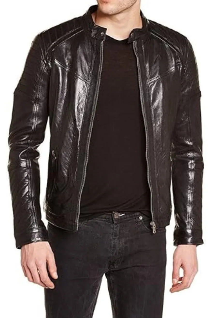 Jam Genuine Real Leather Jacket Men Black Biker Motorcycle