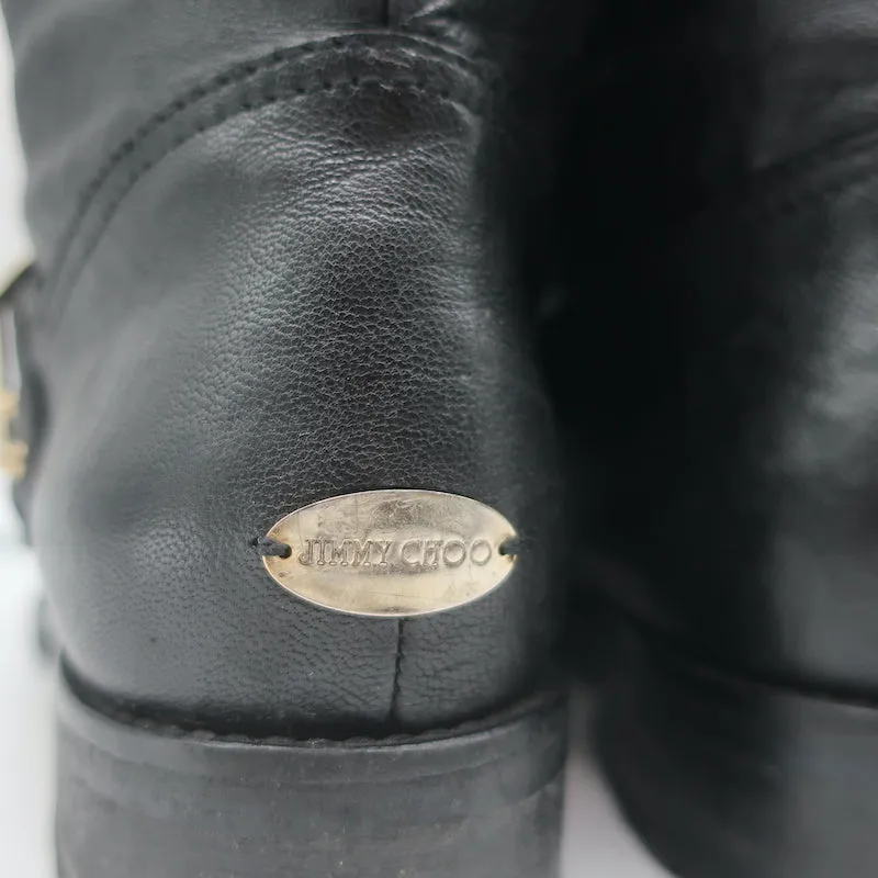Jimmy Choo Dash Biker Boots Black Studded Leather Size 39