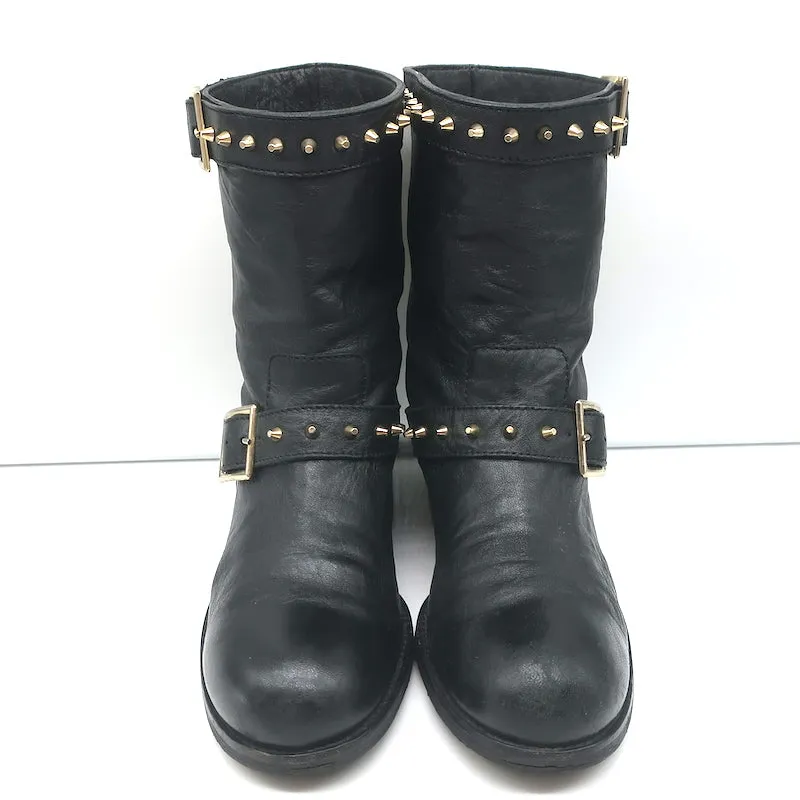 Jimmy Choo Dash Biker Boots Black Studded Leather Size 39