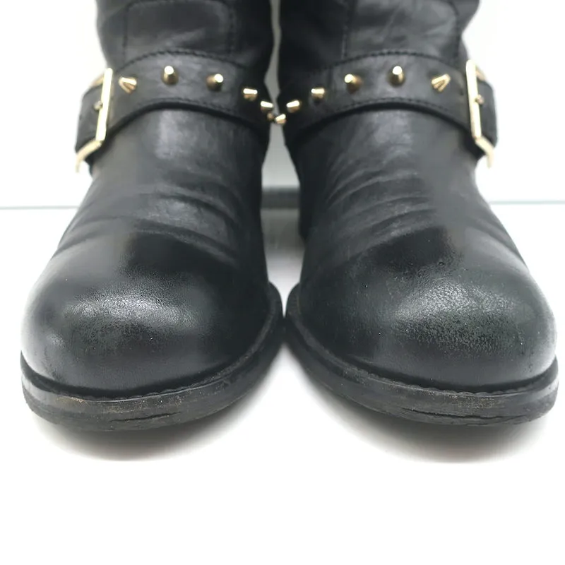 Jimmy Choo Dash Biker Boots Black Studded Leather Size 39