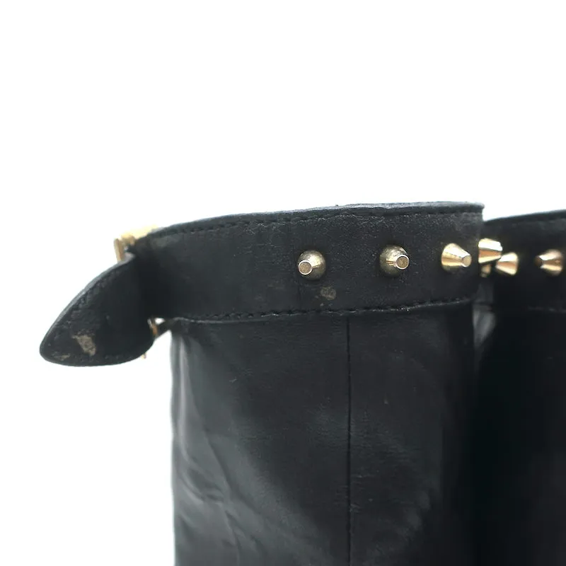 Jimmy Choo Dash Biker Boots Black Studded Leather Size 39