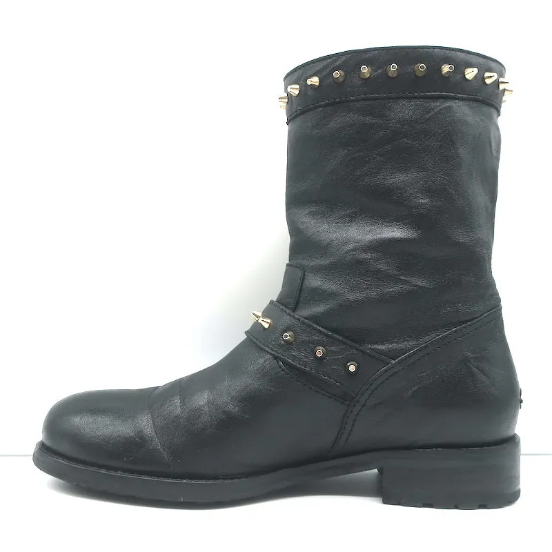 Jimmy Choo Dash Biker Boots Black Studded Leather Size 39