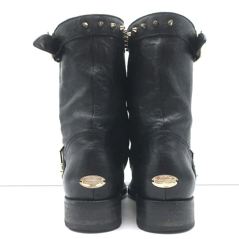 Jimmy Choo Dash Biker Boots Black Studded Leather Size 39