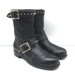 Jimmy Choo Dash Biker Boots Black Studded Leather Size 39