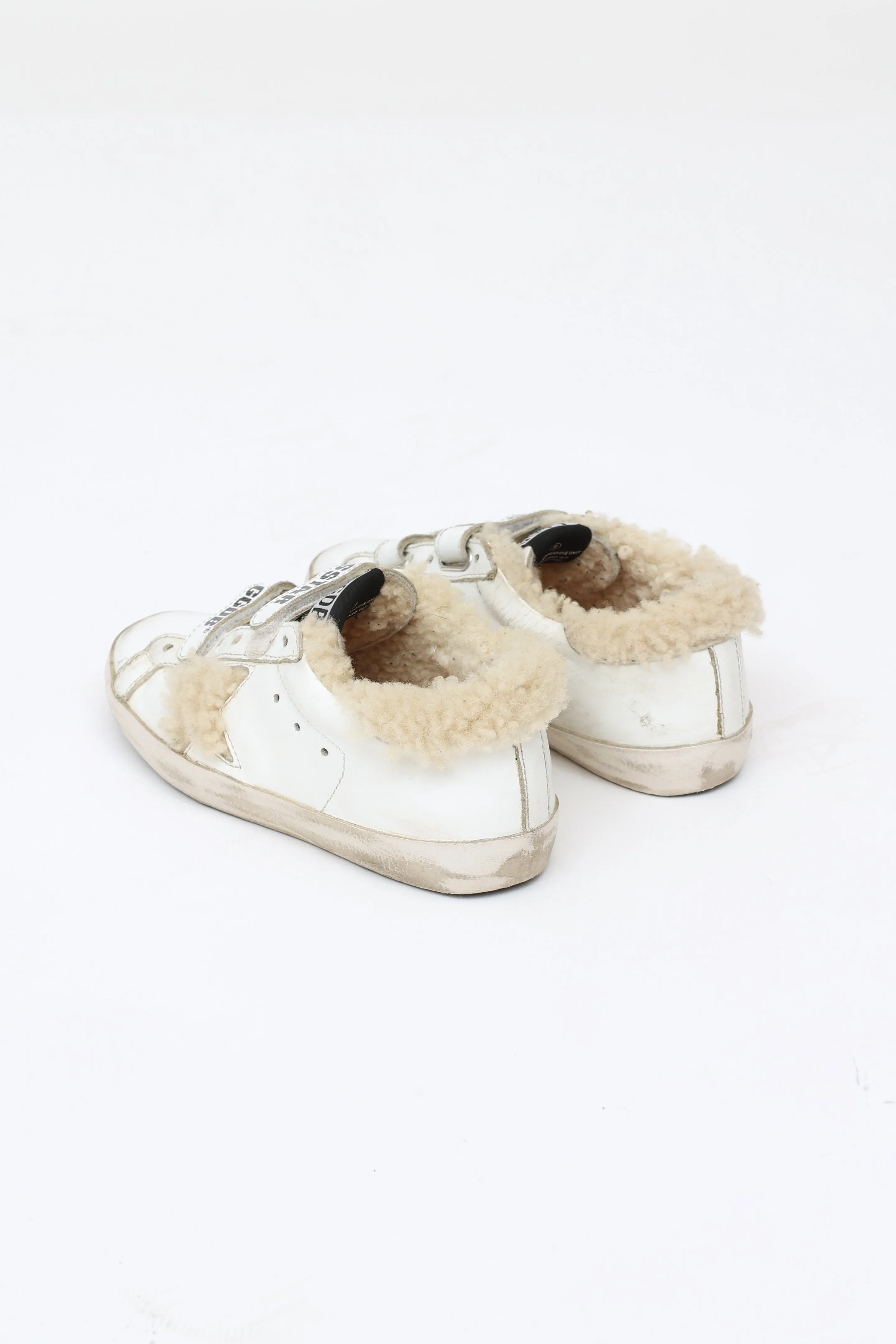 Kids White Shearling Velcro Sneakers