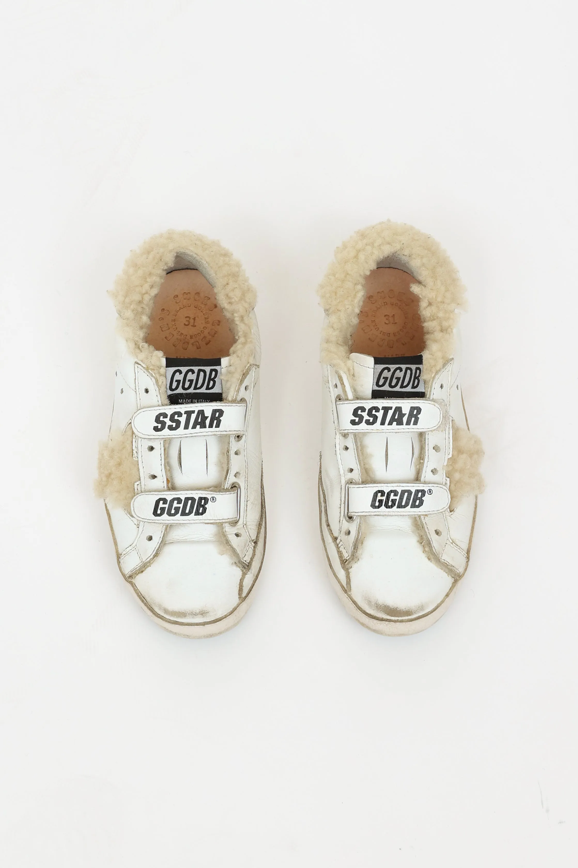 Kids White Shearling Velcro Sneakers